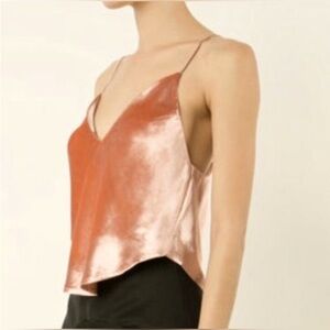 Fleur Du Mal Top Velvet Cami Crop Tank Peachy Pink Silk Velour SZ: L